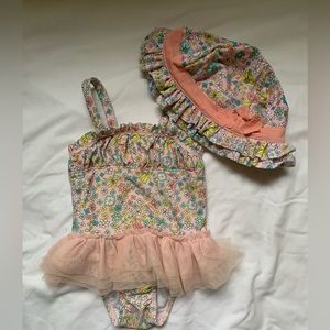 Circo 9m bathing suit and hat pink floral